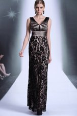 Free and Easy Floor Length Zipper Prom Party Dress Black and In for Prom and Party with Lace and Belt