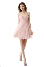 Sleeveless Organza Mini Length Zipper Club Wear in Pink for with Beading and Ruching