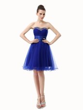 Sequins Ruffled A-line Party Dress for Girls Royal Blue Sweetheart Organza Sleeveless Knee Length Lace Up