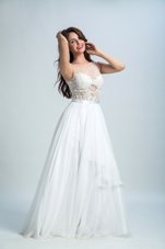Custom Fit White Zipper Prom Dress Lace Sleeveless Floor Length