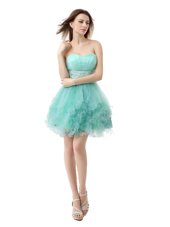 New Arrival Turquoise A-line Beading and Ruffled Layers Cocktail Dresses Zipper Organza Sleeveless Mini Length