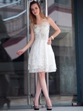 Captivating White Sleeveless Lace and Appliques Knee Length Womens Party Dresses