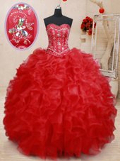 Fantastic Sleeveless Lace Up Floor Length Beading and Ruffles Ball Gown Prom Dress