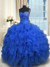 Sumptuous Strapless Sleeveless Quinceanera Dresses Floor Length Beading and Appliques Tulle
