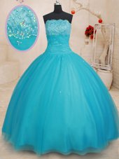 Sexy Tulle Sleeveless Floor Length Ball Gown Prom Dress and Beading