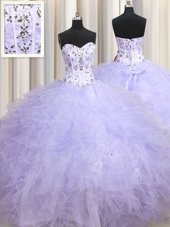 Captivating Lavender Ball Gowns Beading and Ruffles 15 Quinceanera Dress Lace Up Tulle Sleeveless Floor Length
