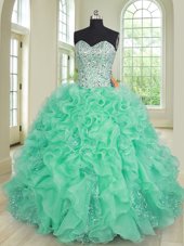 Beading and Ruffled Layers Quince Ball Gowns Baby Blue Lace Up Sleeveless Floor Length