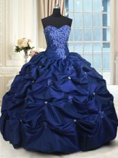 Navy Blue Sweetheart Neckline Appliques and Pick Ups Quinceanera Dresses Sleeveless Lace Up