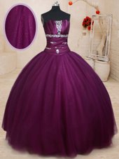 Floor Length Ball Gowns Sleeveless Dark Purple 15 Quinceanera Dress Lace Up