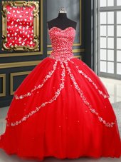 Sweetheart Sleeveless Lace Up 15th Birthday Dress Red Tulle