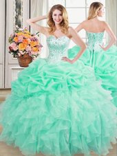 Three Piece Sleeveless Tulle Floor Length Lace Up Vestidos de Quinceanera in Multi-color for with Beading and Ruffles