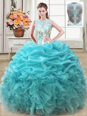 Elegant Sleeveless Organza Floor Length Zipper Sweet 16 Quinceanera Dress in Lavender for with Beading