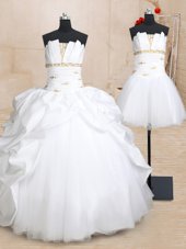 Dazzling Three Piece White Strapless Neckline Beading and Pick Ups Sweet 16 Dresses Sleeveless Lace Up