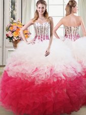 New Style Floor Length Pink And White Quinceanera Dresses Sweetheart Sleeveless Lace Up