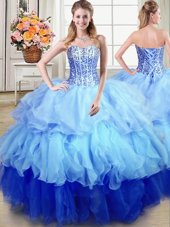 Floor Length Lace Up Quinceanera Gowns Multi-color and In for Military Ball and Sweet 16 and Quinceanera with Ruffles and Sequins