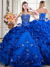 Exquisite Four Piece Royal Blue Strapless Neckline Beading and Ruffles Vestidos de Quinceanera Sleeveless Lace Up