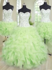 Three Piece Beading and Ruffled Layers Sweet 16 Dresses Multi-color Lace Up Sleeveless Floor Length