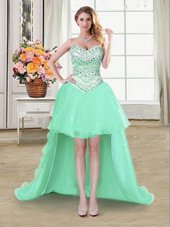 A-line Homecoming Dresses Apple Green Sweetheart Organza Sleeveless High Low Lace Up
