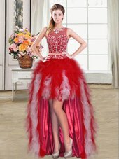 Adorable Scoop Sleeveless Tulle Homecoming Dress Beading and Ruffles Zipper