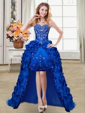 Glorious Pick Ups High Low Ball Gowns Sleeveless Royal Blue Homecoming Dress Lace Up