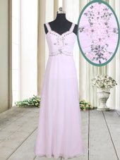 Discount Straps Straps Pink Sleeveless Beading Floor Length Prom Dress