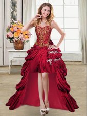 Decent Wine Red Sleeveless High Low Beading and Appliques and Pick Ups Lace Up Junior Homecoming Dress