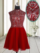 Scoop Sleeveless Zipper Mini Length Beading and Sequins Teens Party Dress