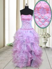 Custom Designed Multi-color Lace Up Pageant Dress for Womens Beading and Ruffles Sleeveless Floor Length