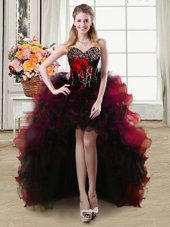 Admirable Organza and Tulle Sweetheart Sleeveless Lace Up Beading and Ruffles and Hand Made Flower Homecoming Dress in Red