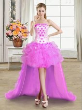 Chic Strapless Sleeveless Tulle Dress Like A Star Beading and Appliques and Ruffles Lace Up