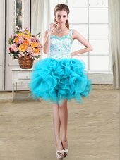Ball Gowns Cocktail Dress Baby Blue Straps Organza Sleeveless Mini Length Lace Up