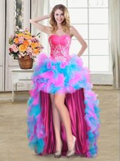 Exceptional Sleeveless High Low Beading and Ruffles Zipper Homecoming Dress with Multi-color