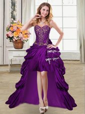 Stunning Sweetheart Sleeveless Taffeta Prom Party Dress Beading and Appliques and Pick Ups Lace Up