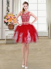 Chic Scoop Red Sleeveless Beading and Ruffles Mini Length Casual Dresses
