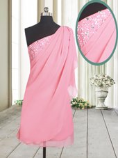 One Shoulder Side Zipper Teens Party Dress Rose Pink and In for Prom and Party with Beading