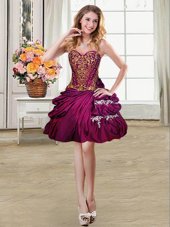 Fuchsia Womens Party Dresses Prom and Party and For with Beading and Appliques and Pick Ups Sweetheart Sleeveless Lace Up