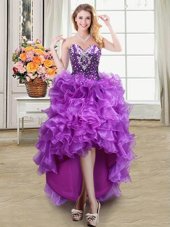 Fancy Sweetheart Sleeveless Taffeta Homecoming Dress Beading and Embroidery and Pick Ups Lace Up
