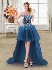 Charming Tulle Sleeveless High Low Junior Homecoming Dress and Beading and Sequins