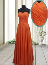 Hot Sale Sleeveless Floor Length Ruching Lace Up Prom Party Dress with Orange Red