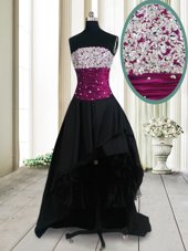 Sexy Taffeta Strapless Sleeveless Lace Up Beading Prom Party Dress in Black