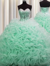 See Through Pink Quince Ball Gowns Military Ball and Sweet 16 and Quinceanera and For with Beading and Ruffles and Pick Ups Scoop Sleeveless Lace Up