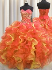 Traditional Zipple Up See Through Back Ball Gowns 15 Quinceanera Dress Fuchsia Straps Organza Sleeveless Floor Length Zipper