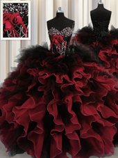 Attractive Sweetheart Sleeveless Organza and Tulle 15 Quinceanera Dress Beading and Ruffles Lace Up