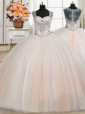 See Through Back Zipper Up Straps Cap Sleeves Tulle 15th Birthday Dress Beading Zipper