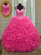 Noble Straps Straps Floor Length Ball Gowns Sleeveless Hot Pink Ball Gown Prom Dress Zipper