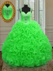 Ruffled Floor Length Multi-color Quince Ball Gowns Sweetheart Sleeveless Lace Up