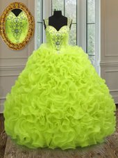 Yellow Green Straps Zipper Beading and Ruffles 15 Quinceanera Dress Sleeveless