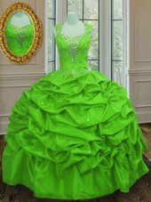 Colorful Straps Straps Cap Sleeves Floor Length Beading and Pick Ups Lace Up Sweet 16 Dress with