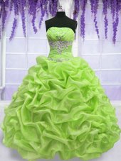 Spectacular Pick Ups Ball Gowns Vestidos de Quinceanera Yellow Green Strapless Organza Sleeveless Floor Length Lace Up