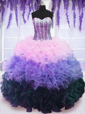 Trendy Ruffled Multi-color Sleeveless Organza Lace Up 15 Quinceanera Dress for Military Ball and Sweet 16 and Quinceanera